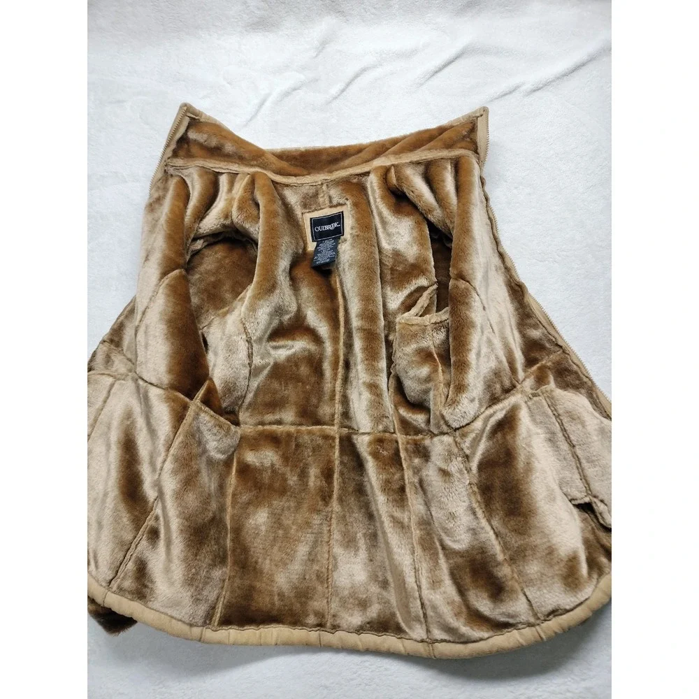 Women's LG coat faux suede fur camel brown 90's vibes warm cozy FLAW